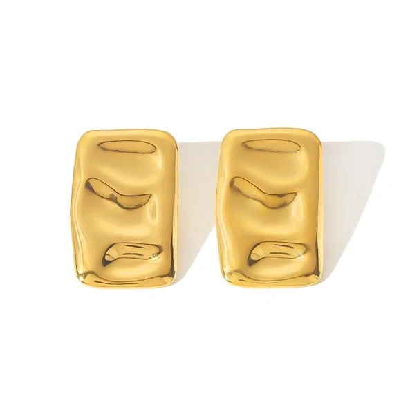 24K Gold Rectangular Earrings*Statement Earrings*Waterproof*Sweatproof - Picture 4 of 5